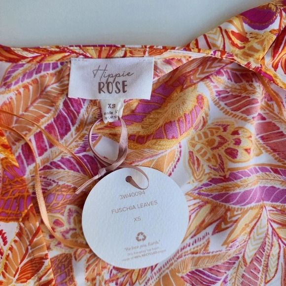NWT Hippie Rose Fushia Orange Leaves Duster Cardigan Womens Open Front XS - Picture 10 of 14